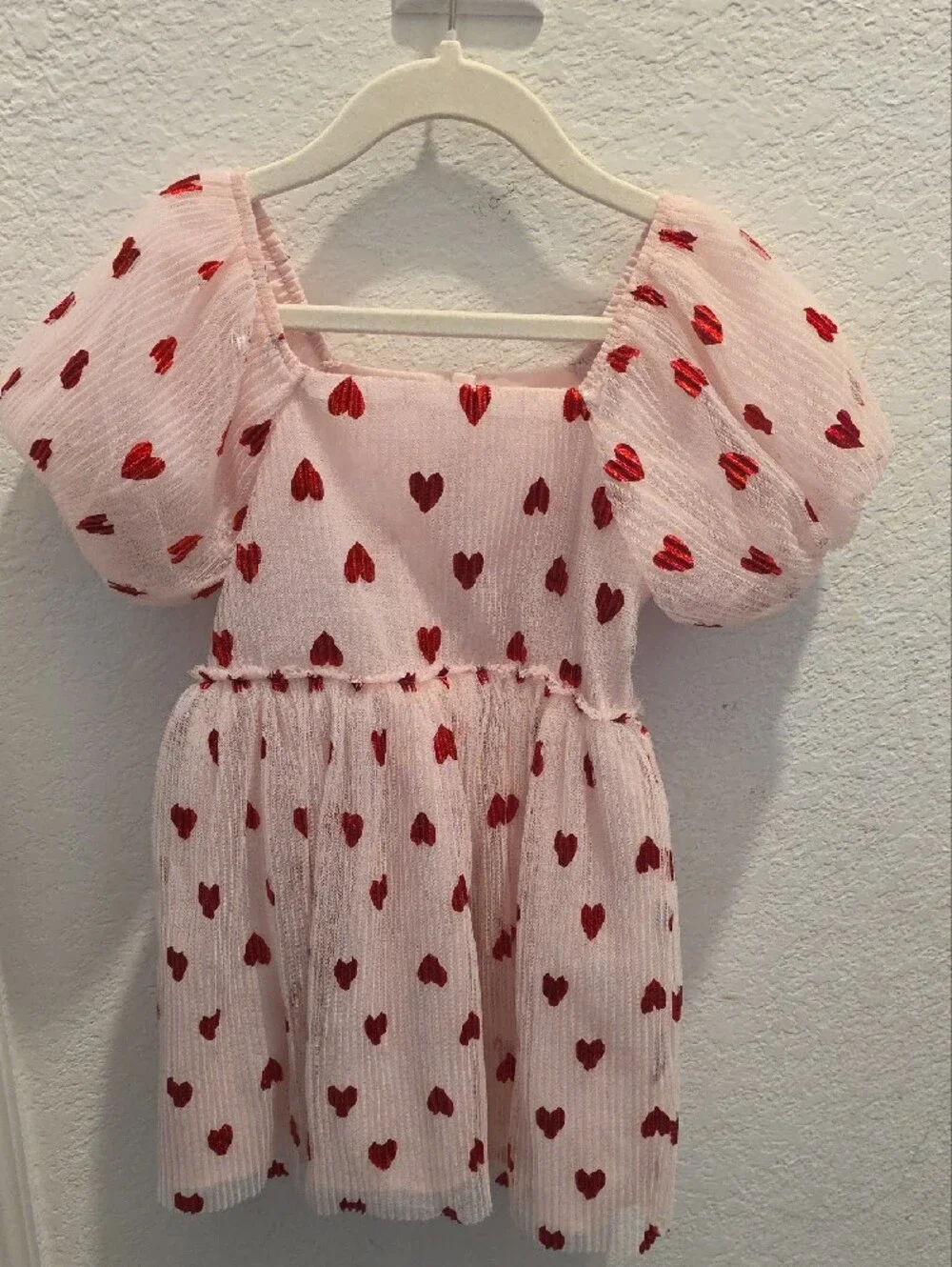 Girls' Pink Dress with Red Heart Print ❤️
